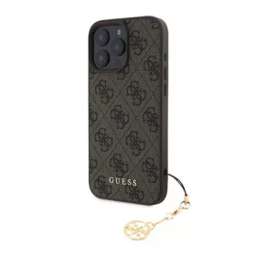   CG MOBILE iPhone 16 Pro Max GUESS 4G CHARMS műanyag telefonvédő textil hátlap, telefondísz, BARNA