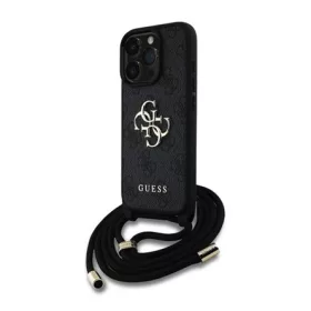   CG MOBILE iPhone 16 Pro Max GUESS PU 4G METAL LOGO CROSSBODY STRAP műanyag telefonvédő ütésállóság, vállpánt, FEKETE