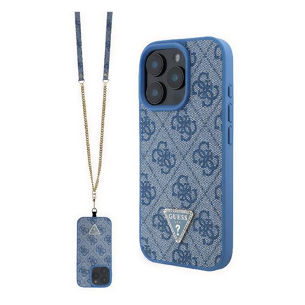 CG Mobile GUESS LEATHER METAL LOGO STRASS CROSSBODY szilikon telefonvédő (ütésállóság, bőr hatású hátlap + vállpánt) SÖTÉTKÉK