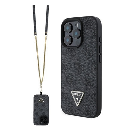 CG Mobile GUESS LEATHER METAL LOGO STRASS CROSSBODY szilikon telefonvédő (ütésállóság, bőr hatású hátlap + vállpánt) FEKETE