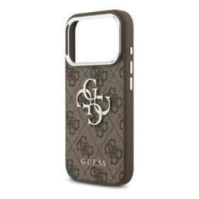   CG MOBILE iPhone 17 Pro GUESS 4G BIG CLASSIC LOGO szilikon telefonvédő ütésállóság, bőr hatású hátlap, SÖTÉTBARNA/EZÜST