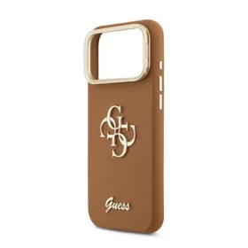   CG MOBILE iPhone 17 Pro GUESS GRAINED BIG 4G & STAND CAMERA szilikon telefonvédő műanyag hátlap, kitámasztó, BARNA