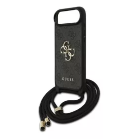   CG MOBILE iPhone Air GUESS 4G BIG LOGO CORD STAP CROSSBODY műanyag telefonvédő ütésállóság, bőr hatású hátlap + vállpánt, FEKETE