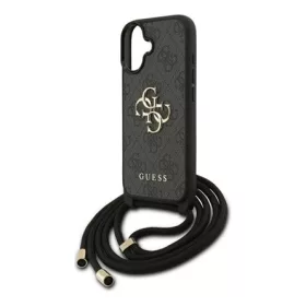   CG MOBILE iPhone 17 GUESS 4G BIG LOGO CORD STAP CROSSBODY műanyag telefonvédő ütésállóság, bőr hatású hátlap + vállpánt, FEKETE