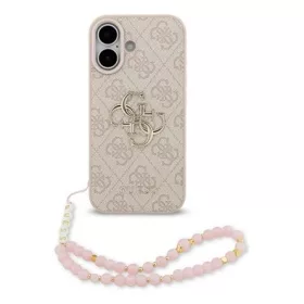   CG MOBILE iPhone 17 GUESS 4G STRAP 4G CLASSIC LOGO szilikon telefonvédő ütésállóság, bőr hatású hátlap + kézpánt, RÓZSASZÍN