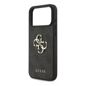   CG MOBILE iPhone 17 Pro Max GUESS 4G BIG LOGO szilikon telefonvédő ütésállóság, bőr hatású hátlap, FEKETE