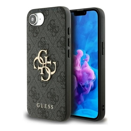CG MOBILE iPhone 16e GUESS PU 4G METAL LOGO CASE műanyag telefonvédő ütésállóság, bőr hatású hátlap, SÖTÉTSZÜRKE