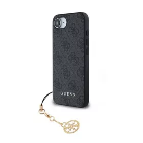   CG MOBILE iPhone 16e GUESS 4G CHARMS műanyag telefonvédő textil hátlap, telefondísz, SÖTÉTSZÜRKE