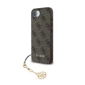   CG MOBILE iPhone 16e GUESS 4G CHARMS műanyag telefonvédő textil hátlap, telefondísz, BARNA