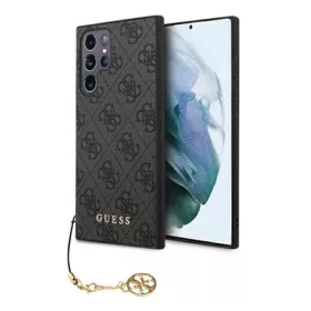   CG MOBILE Samsung A54 5G GUESS 4G CHARMS műanyag telefonvédő textil hátlap, telefondísz, SÖTÉTSZÜRKE