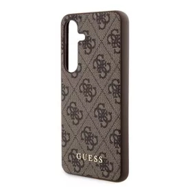   CG MOBILE Samsung S24 GUESS 4G METAL GOLD LOGO műanyag telefonvédő textil hátlap SÖTÉTBARNA