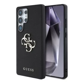   CG MOBILE Samsung S25 Ultra GUESS GRAINED BIG 4G LOGO SMALL CLASSIC LOGO telefonvédő ütésállóság, bőr hatású hátlap, FEKETE