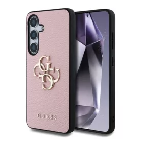   CG MOBILE Samsung S25 GUESS GRAINED BIG 4G LOGO SMALL CLASSIC LOGO szilikon telefonvédő ütésállóság, bőr hatású hátlap, RÓZSASZÍN