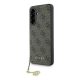CG MOBILE Samsung A56 5G GUESS 4G CHARMS műanyag telefonvédő textil hátlap, telefondísz, BARNA