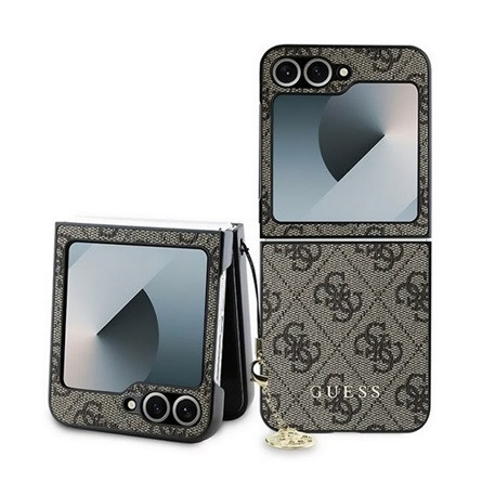 CG MOBILE Samsung Z Flip6 GUESS 4G CHARMS műanyag telefonvédő textil hátlap, telefondísz, BARNA