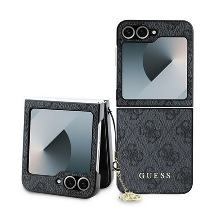 CG MOBILE Samsung Z Flip6 GUESS 4G CHARMS műanyag telefonvédő textil hátlap, telefondísz, SÖTÉTSZÜRKE