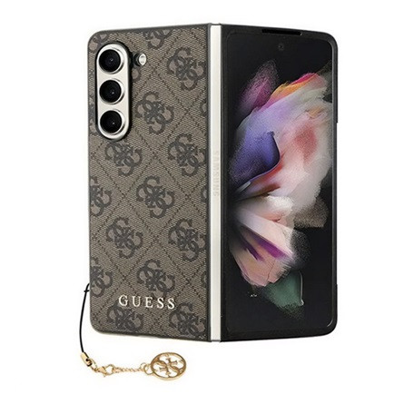 CG Mobile Samsung Z Fold5 5G GUESS 4G CHARMS műanyag telefonvédő textil hátlap, telefondísz, BARNA