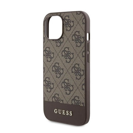 CG Mobile iPhone 15 GUESS 4G STRIPE műanyag telefonvédő textil hátlap, MagSafe, BARNA