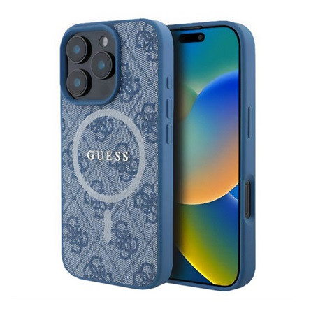CG Mobile iPhone 16 Pro 5G GUESS 4G RING CLASSIC LOGO szilikon telefonvédő ütésállóság, MagSafe, VILÁGOSKÉK