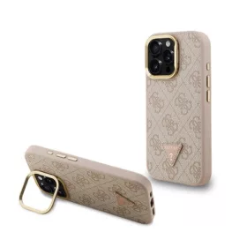   CG MOBILE iPhone 16 Pro GUESS PU 4G STRASS TRIANGLE LOGO STAND műanyag telefonvédő ütésállóság, kitámasztó, RÓZSASZÍN