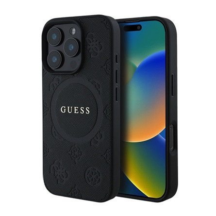 Cg Mobile iPhone 16 Pro 5G GUESS SAFFIANO PEONY CLASSIC LOGO szilikon telefonvédő ütésállóság, MagSafe, FEKETE