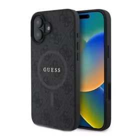   CG Mobile iPhone 16 Plus 5G GUESS 4G RING CLASSIC LOGO szilikon telefonvédő ütésállóság, MagSafe, FEKETE