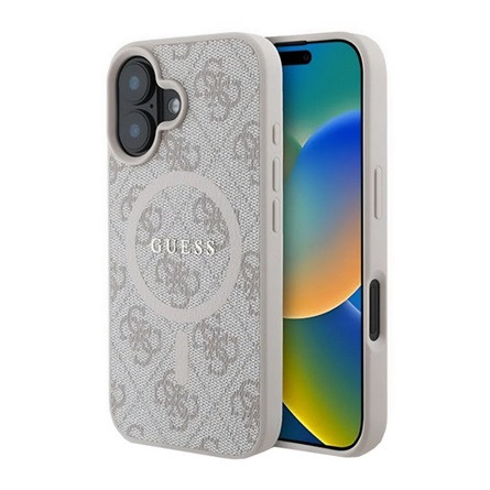 CG Mobile iPhone 16 Plus 5G GUESS 4G RING CLASSIC LOGO szilikon telefonvédő ütésállóság, MagSafe, RÓZSASZÍN