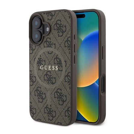 CG Mobile iPhone 16 Plus 5G GUESS 4G RING CLASSIC LOGO szilikon telefonvédő ütésállóság, MagSafe, BARNA