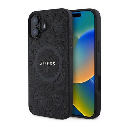 CG Mobile iPhone 16 Plus 5G GUESS SAFFIANO PEONY CLASSIC LOGO szilikon telefonvédő ütésállóság, MagSafe, FEKETE