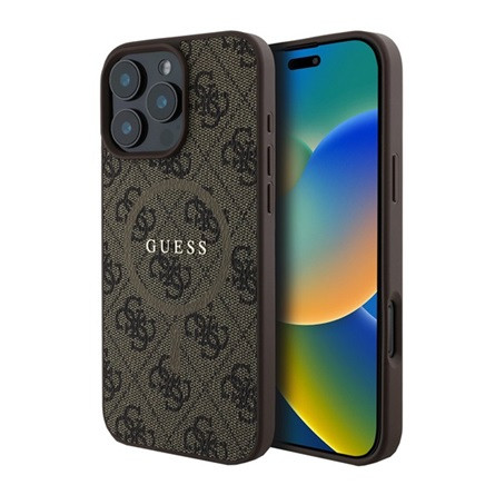 CG Mobile iPhone 16 Pro Max 5G GUESS 4G RING CLASSIC LOGO szilikon telefonvédő ütésállóság, MagSafe, BARNA