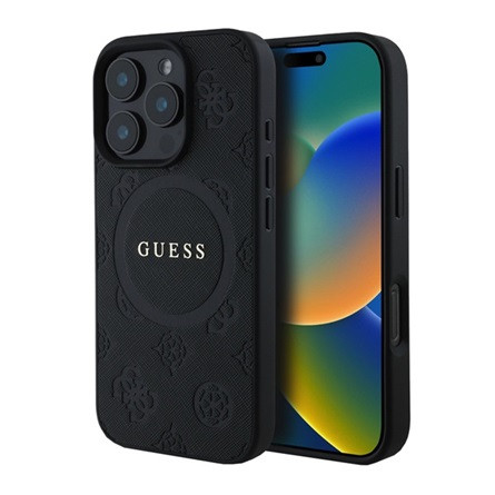 Cg Mobile iPhone 16 Pro Max 5G GUESS SAFFIANO PEONY CLASSIC LOGO szilikon telefonvédő ütésállóság, MagSafe, FEKETE