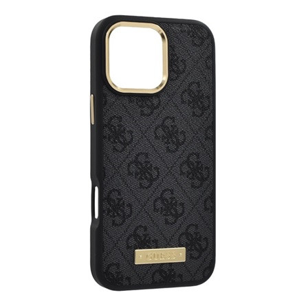 CG Mobile iPhone 16 Pro Max 5G GUESS 4G LOGO PLATE szilikon telefonvédő textil hátlap, MagSafe, FEKETE