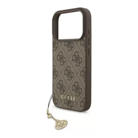   CG MOBILE iPhone 17 Pro GUESS 4G CHARMS műanyag telefonvédő textil hátlap, telefondísz, BARNA