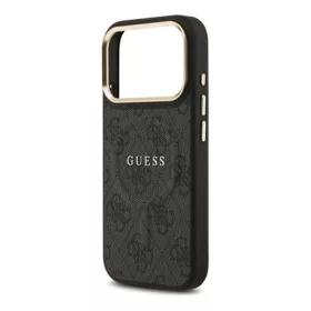   CG MOBILE iPhone 17 Pro GUESS 4G CLASSIC LOGO szilikon telefonvédő ütésállóság, bőr hatású hátlap, FEKETE