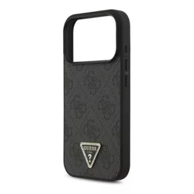   CG MOBILE iPhone 17 Pro GUESS LEATHER 4G TRIANGLE STRASS MAGSAFE szilikon telefonvédő bőr hatású hátlap, MagSafe, FEKETE