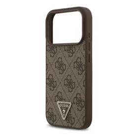   CG MOBILE iPhone 17 Pro GUESS LEATHER 4G TRIANGLE STRASS MAGSAFE szilikon telefonvédő bőr hatású hátlap, MagSafe, SÖTÉTBARNA