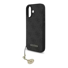   CG MOBILE iPhone 17 GUESS 4G CHARMS műanyag telefonvédő textil hátlap, telefondísz, SÖTÉTSZÜRKE