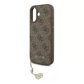   CG MOBILE iPhone 17 GUESS 4G CHARMS műanyag telefonvédő textil hátlap, telefondísz, BARNA