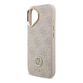   CG MOBILE GUESS 4G STRASS LOGO & BIG STRAP METAL BUTTONS szilikon telefonvédő bőr hatású hátlap, MagSafe + vállpánt, RÓZSASZÍN