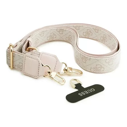 CG MOBILE GUESS 4G STRASS LOGO & BIG STRAP METAL BUTTONS szilikon telefonvédő bőr hatású hátlap, MagSafe + vállpánt, RÓZSASZÍN