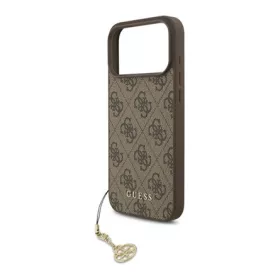   CG MOBILE iPhone 17 Pro Max GUESS 4G CHARMS műanyag telefonvédő textil hátlap, telefondísz, BARNA