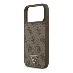   CG MOBILE iPhone 17 Pro Max GUESS LEATHER 4G TRIANGLE STRASS MAGSAFE szilikon telefonvédő bőr hatású hátlap, MagSafe, SÖTÉTBARNA