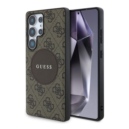 CG MOBILE Samsung S25 Ultra GUESS 4G ROUND PATCH CLASSIC LOGO szilikon telefonvédő ütésállóság, MagSafe, VILÁGOSBARNA