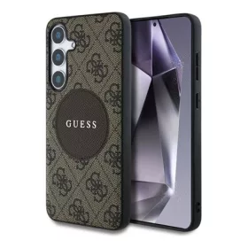   CG MOBILE Samsung S25 Plus GUESS 4G ROUND PATCH CLASSIC LOGO szilikon telefonvédő ütésállóság, MagSafe, VILÁGOSBARNA