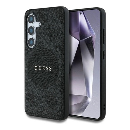 CG MOBILE Samsung S25 GUESS 4G ROUND PATCH CLASSIC LOGO szilikon telefonvédő ütésállóság, MagSafe, FEKETE