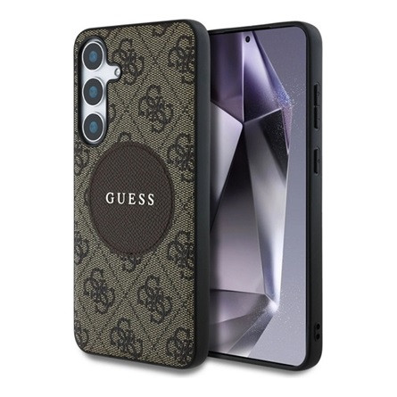 CG MOBILE Samsung S25 GUESS 4G ROUND PATCH CLASSIC LOGO szilikon telefonvédő ütésállóság, MagSafe, VILÁGOSBARNA