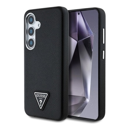 CG MOBILE Samsung S25 GUESS GRAINED TRIANGLE szilikon telefonvédő ütésállóság, MagSafe, FEKETE