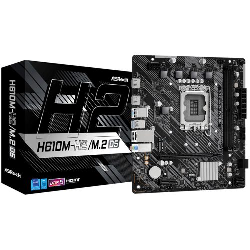 ASROCK MB Desktop H610M-H2/M.2, S1700, 2x DDR5, 1x PCIe 4.0 x16, 1x PCIe 3.0 x1, 1x SSD Ultra M.2 PCIe, 4x SATA3 6.0Gb/s, 4x USB 3.2, 6x USB 2.0, 1x VGA, 2x HDMI, 1x GLAN, mATX.