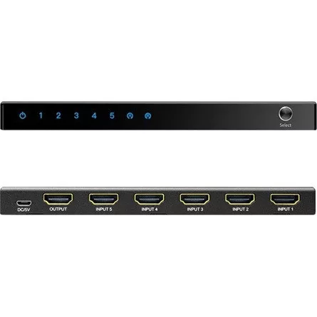 Logilink HDMI kapcsoló, 5x1 port, 4K/60 Hz, HDCP, HDR, CEC, RC, fém