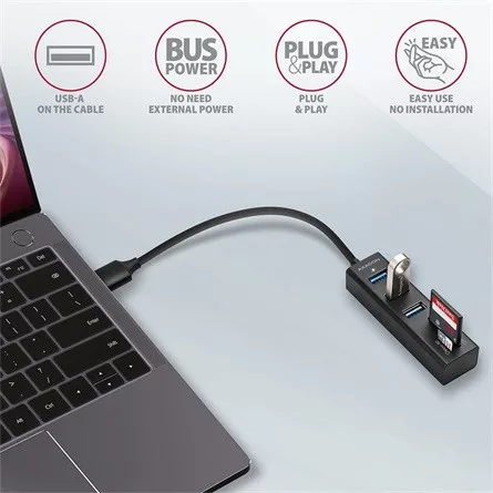 Axagon HMA-CR3A 3-portos USB3.0 hub fekete (SD, microSD)